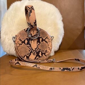 Rebecca Minkoff Peach & Black Snake-Print Round Crossbody